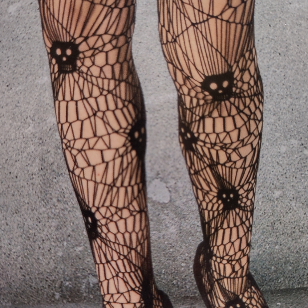 Skull Fishnet Tights Pantyhose Everyday Fashion Any Occasion Black